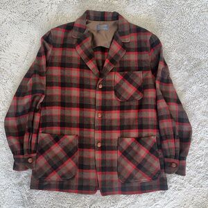 Pendleton Vintage Men’s Wool Topster Plaid Jacket Blazer Red Brown Black Medium